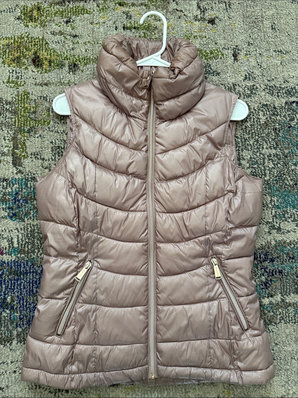 Calvin Klein Satin Quilted Puffer Vest in Dusty Rose